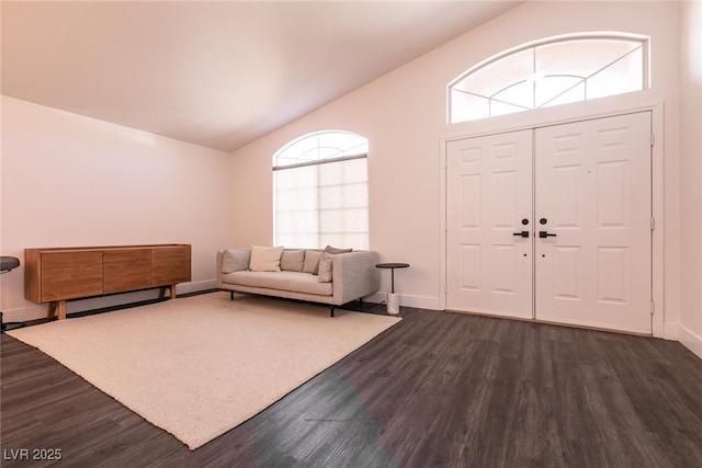 entrance foyer with vaulted ceiling and wood-type flooring