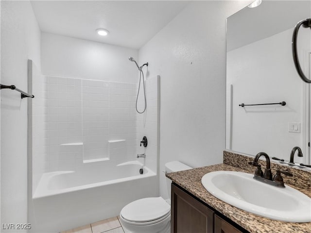 full bathroom with toilet, tile patterned floors, shower / washtub combination, and vanity