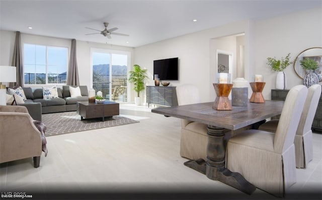 dining room with ceiling fan