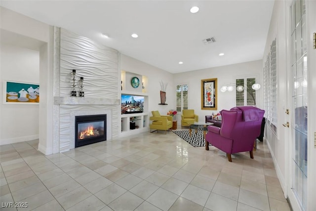 living room featuring light tile patterned floors