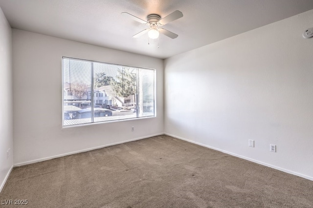 empty room featuring ceiling fan and carpet