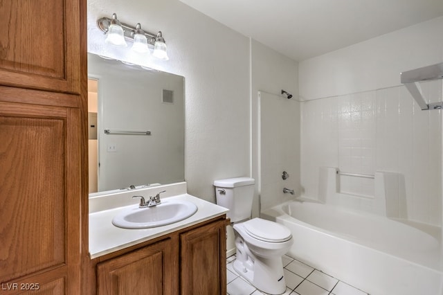 full bathroom with toilet, vanity, tile patterned floors, and shower / tub combination