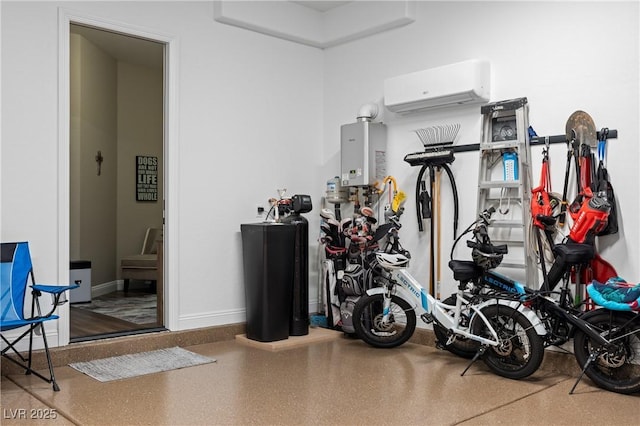 interior space featuring a wall mounted AC and water heater