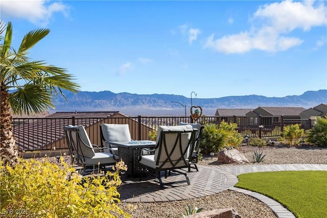 view of patio with a mountain view