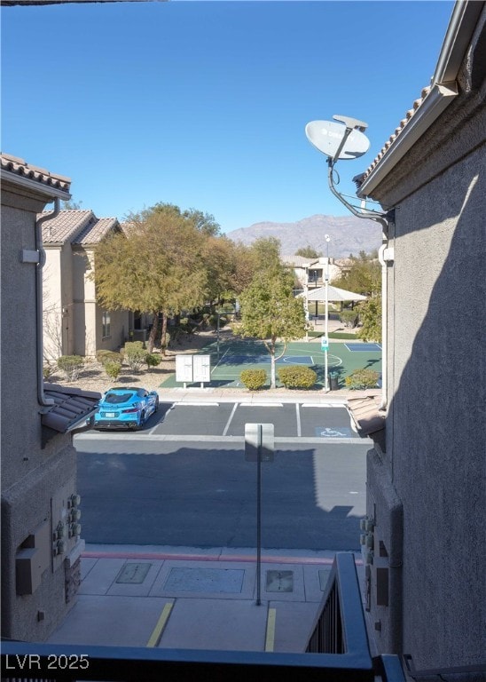 exterior space featuring a mountain view