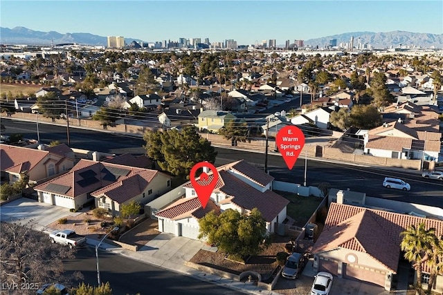 drone / aerial view with a mountain view