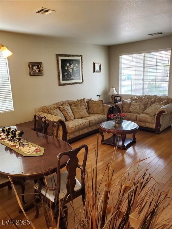 living room with hardwood / wood-style floors