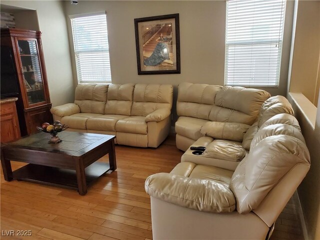 living room with light hardwood / wood-style floors