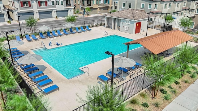 view of pool with a gazebo and a patio