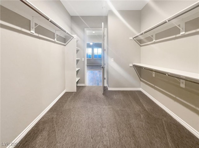 spacious closet with dark carpet