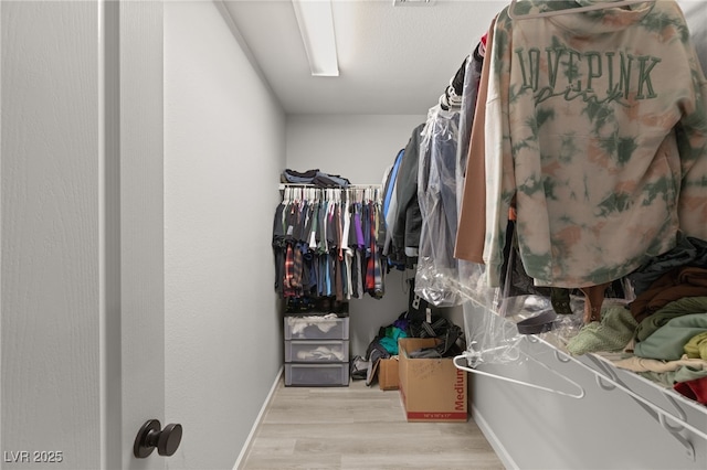 walk in closet featuring light hardwood / wood-style flooring