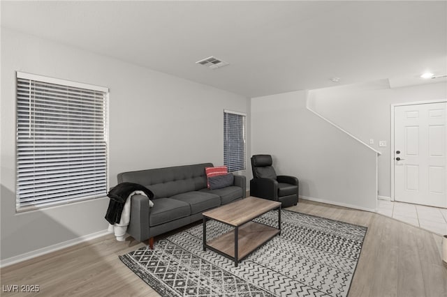 living room featuring light hardwood / wood-style floors