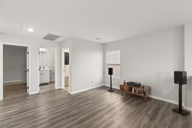 living room with dark wood-type flooring