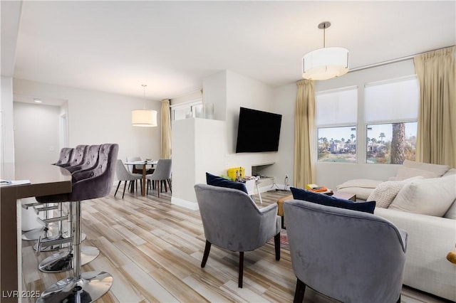 living room with light hardwood / wood-style flooring