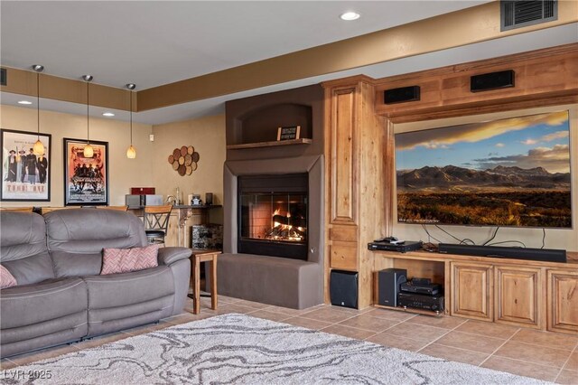 living room with light tile patterned floors