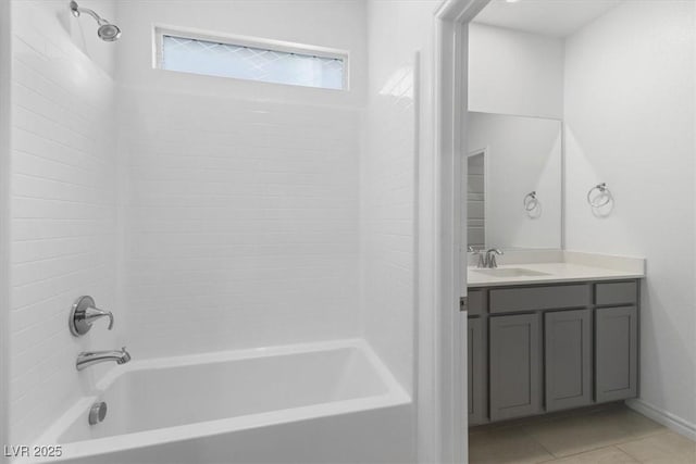 bathroom featuring tile patterned flooring, vanity, and shower / washtub combination