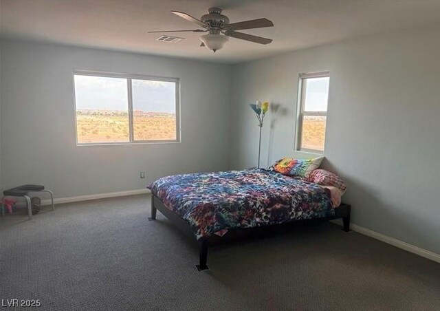 bedroom featuring carpet flooring and ceiling fan