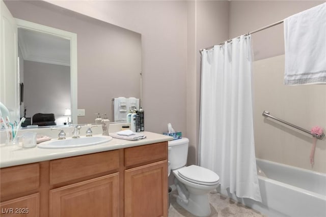 full bathroom with vanity, toilet, and shower / tub combo