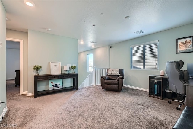 sitting room featuring carpet floors