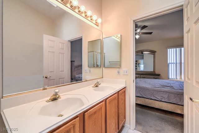 bathroom with vanity and ceiling fan