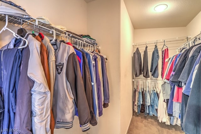 spacious closet featuring carpet and lofted ceiling