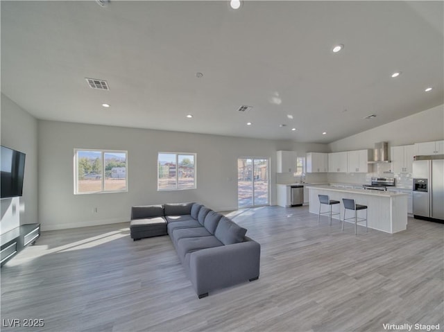 living room with light wood-type flooring