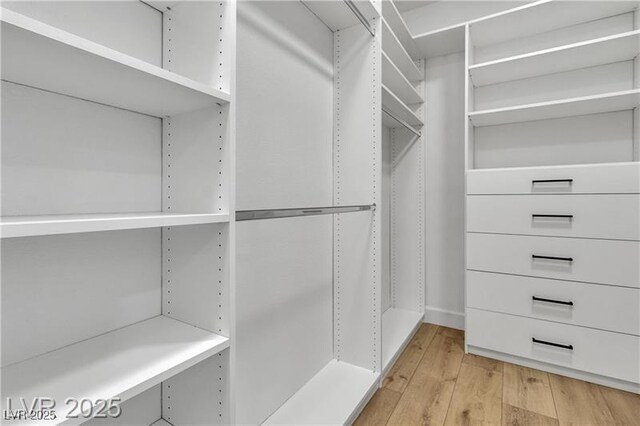 spacious closet with light wood-type flooring