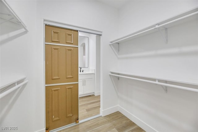 spacious closet featuring light hardwood / wood-style flooring