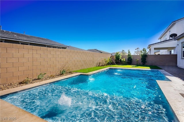 view of swimming pool featuring pool water feature