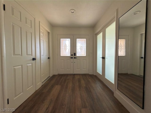 doorway to outside with french doors and dark hardwood / wood-style floors