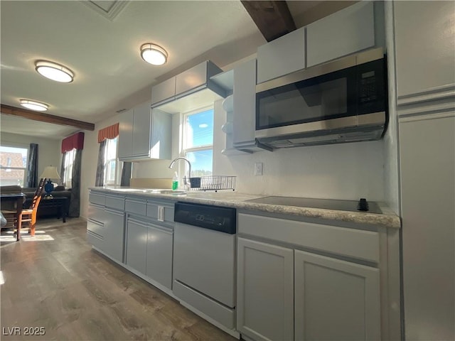 kitchen featuring white dishwasher, black electric cooktop, light wood-type flooring, and sink