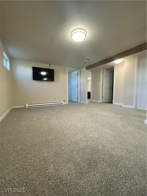 basement with a baseboard heating unit