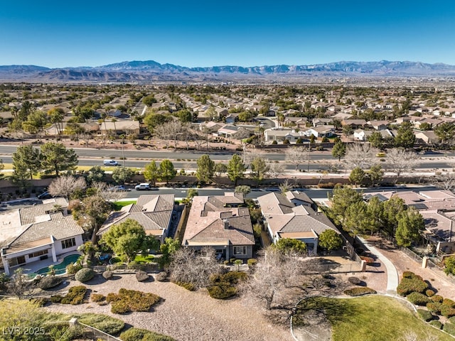 drone / aerial view featuring a mountain view