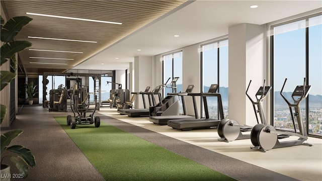 exercise room with expansive windows