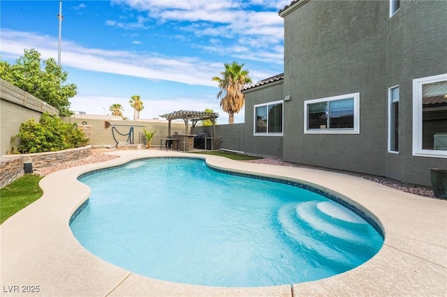 view of pool with a pergola and a patio