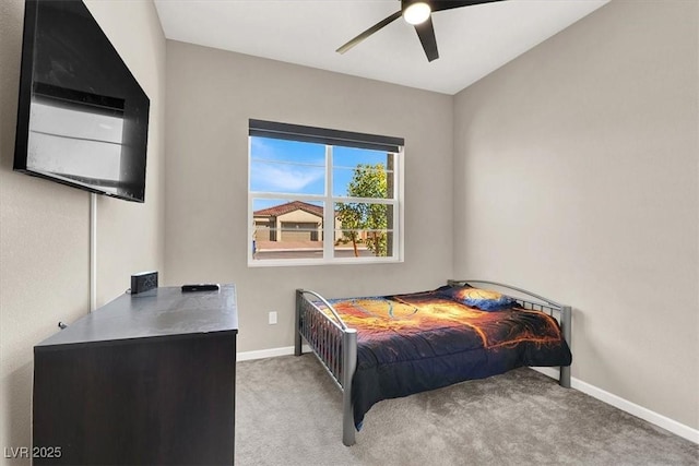 bedroom featuring ceiling fan and carpet flooring