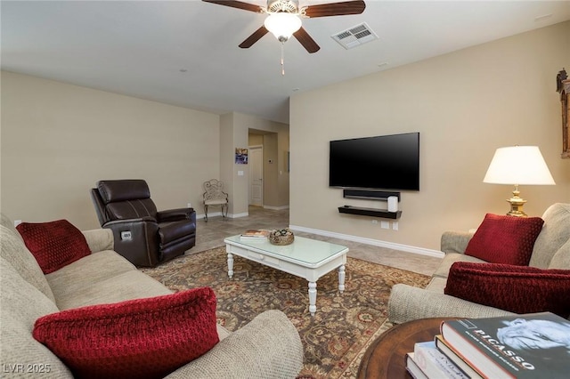 living room with ceiling fan