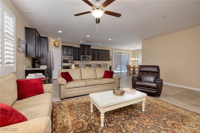 living room with ceiling fan