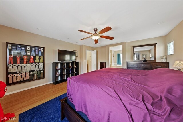 bedroom featuring ceiling fan and wood-type flooring