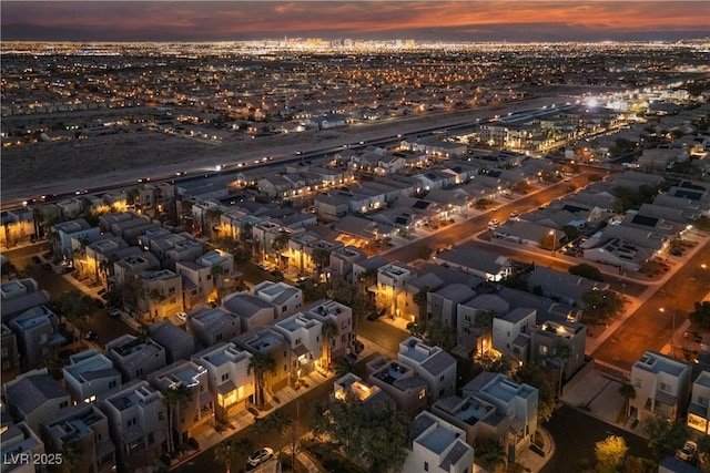 view of aerial view at dusk