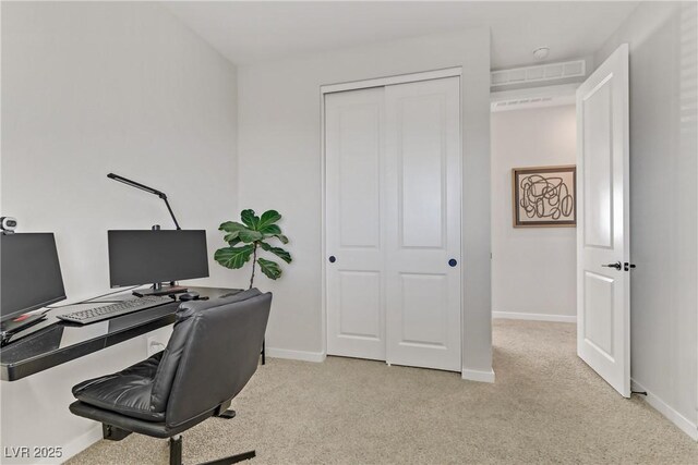 view of carpeted home office