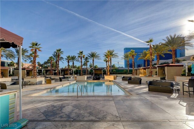 view of swimming pool featuring a patio