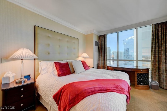 bedroom with crown molding