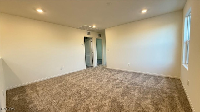 unfurnished room with baseboards, carpet flooring, and recessed lighting