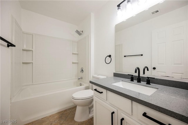 full bathroom featuring toilet, shower / bathtub combination, and vanity