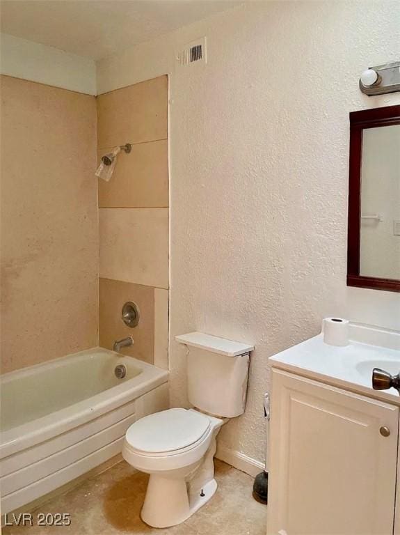 full bathroom with shower / bathtub combination, vanity, and toilet