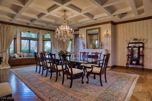 dining room featuring dark hardwood / wood-style flooring and a notable chandelier