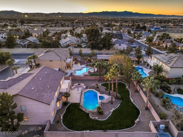 view of aerial view at dusk