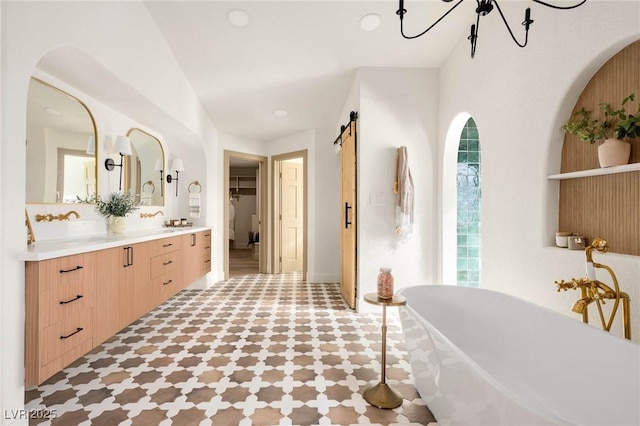 bathroom featuring vanity, a tub, and plenty of natural light