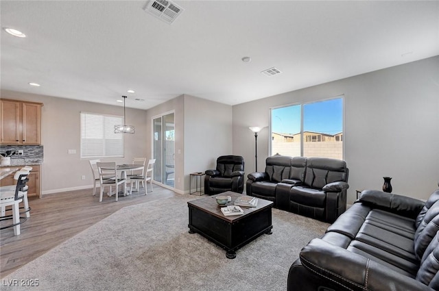 living room with light wood-type flooring and a healthy amount of sunlight